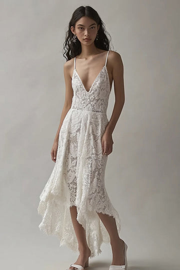 Ivory Lace High-Low Mermaid Engagement Dress